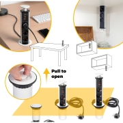 Emuca Multipresa estraibile Vertikal, 3 prese Schuko, 1 USB Tipo A, 2 USB Tipo C, Tecnoplastica e Alluminio, Verniciato bianco