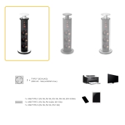 Emuca Multipresa estraibile Vertikal, 3 prese Schuko, 1 USB Tipo A, 2 USB Tipo C, Tecnoplastica e Alluminio, Verniciato bianco