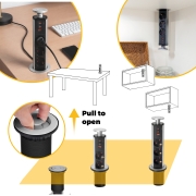 Emuca Multipresa estraibile Vertikal, 3 prese Schuko, 1 USB Tipo A, 2 USB Tipo C, Tecnoplastica e Alluminio, Verniciato nero