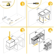 Emuca Recycle 1x20lt per il montaggio sul fondo e l'estrazione manuale in cucina, Tecnoplastica, Nera