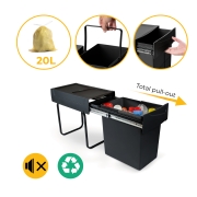 Emuca Recycle 1x20lt per il montaggio sul fondo e l'estrazione manuale in cucina, Tecnoplastica, Nera
