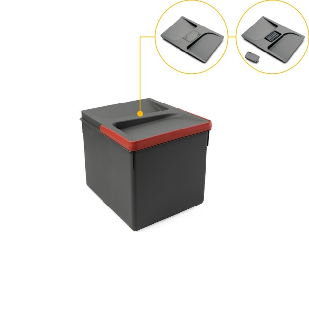 Contenitori per cassetti da cucina Recycle con coperchio anti-odore, Altezza 216mm, 1x12 lt, Grigio antracite Tecnoplastica