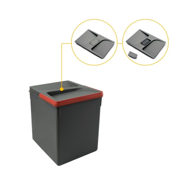 Contenitori per cassetti da cucina Recycle con coperchio anti-odore, Altezza 266, 1x15 lt, Grigio antracite Tecnoplastica