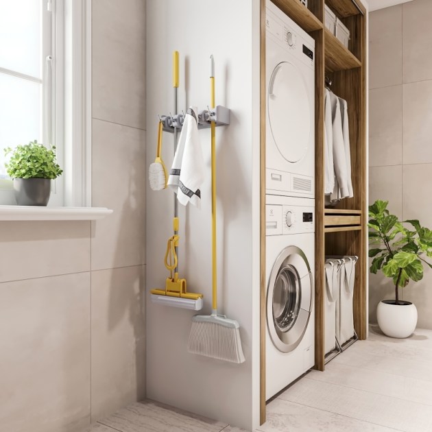 Emuca Appendi scope e spazzoloni, Plastica grigia, Tecnoplastica