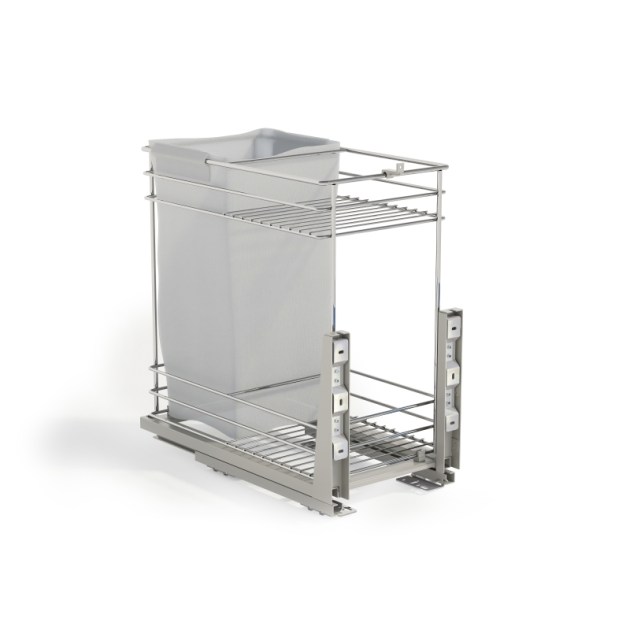 Emuca Carrello estraibile con cestelli e carrello del pane Supra con fissaggio inferiore con chiusura soft, Modulo 300, Acciaio, Cromato lucido