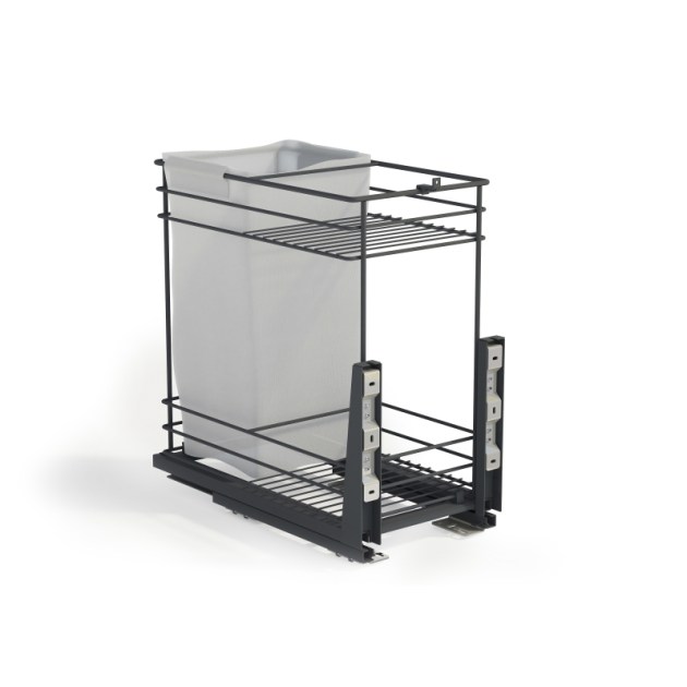 Emuca Carrello estraibile con cestelli e carrello del pane Titane con fissaggio inferiore con chiusura soft, modulo 300mm, Acciaio, Grigio Antracite