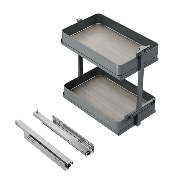 Emuca Carrello estraibile Harmony con chiusura soft, Modulo larghezza 300mm altezza 700mm, Acciaio e Legno, Grigio antracite