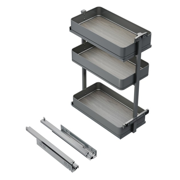 Emuca Carrello estraibile Harmony con chiusura soft, Modulo larghezza 300mm altezza 800mm, Acciaio e Legno, Grigio antracite
