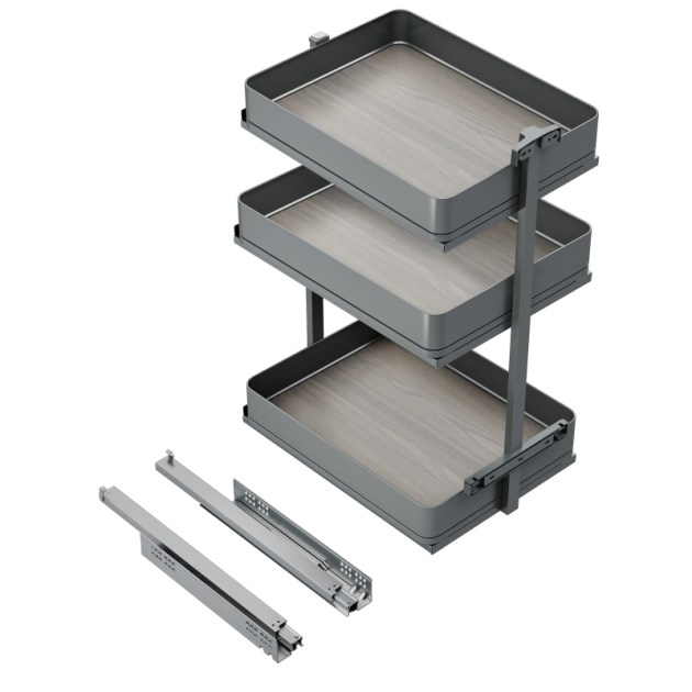 Emuca Carrello estraibile Harmony con chiusura soft, Modulo larghezza 400mm altezza 800mm, Acciaio e Legno, Grigio antracite