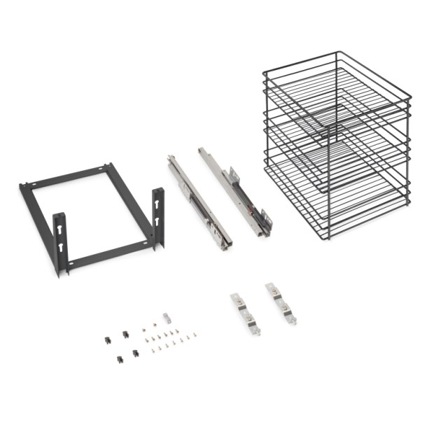 Emuca Carrello estraibile Titane con fissaggio inferiore con chiusura softt, modulo 400mm, Acciaio, Grigio antracite
