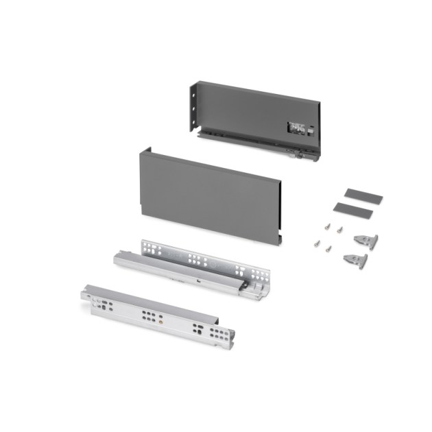 Emuca Cassetto esterno Protone 30kg, guide di estrazione totale con una chiusura soft, altezza 131mm, profondità 300mm, Acciaio, Grigio antracite
