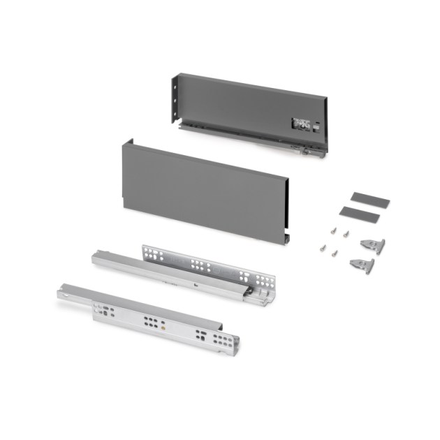 Emuca Cassetto esterno Protone 30kg, guide di estrazione totale con una chiusura soft, altezza 131mm, profondità 350mm, Acciaio, Grigio antracite