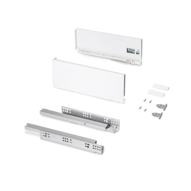 Emuca Cassetto esterno Protone 30kg, guide di estrazione totale con una chiusura soft, altezza 131mm, profondità 350mm, Acciaio, Verniciato bianco