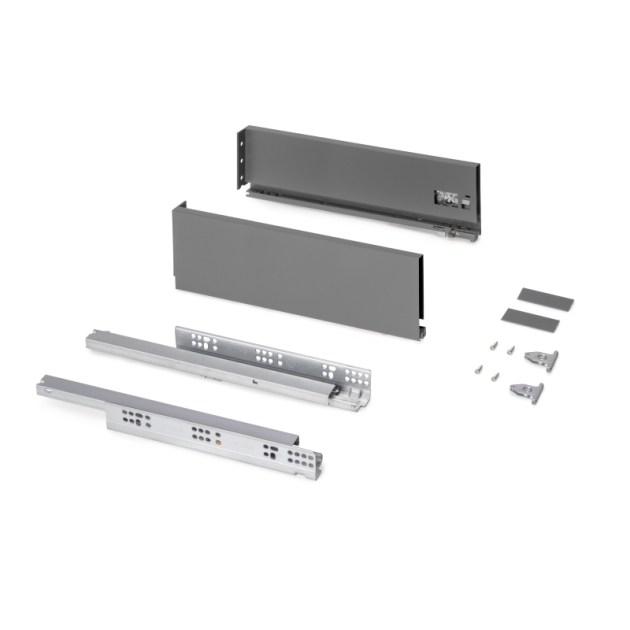 Emuca Cassetto esterno Protone 30kg, guide di estrazione totale con una chiusura soft, altezza 131mm, profondità 400mm, Acciaio, Grigio antracite