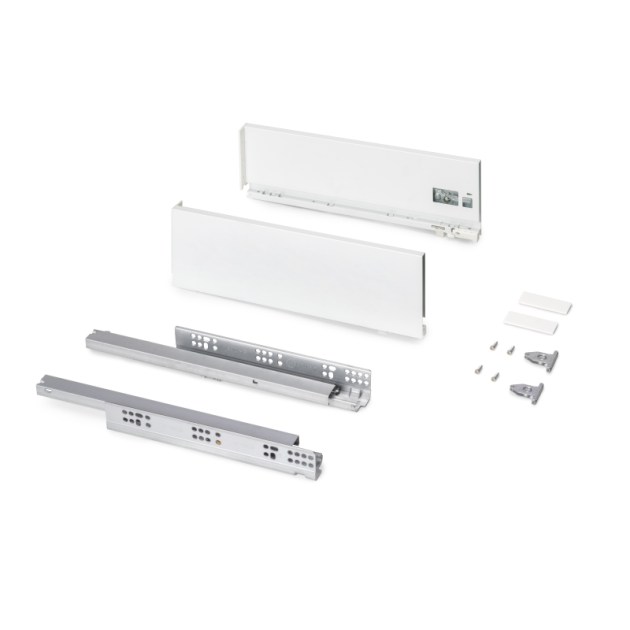 Emuca Cassetto esterno Protone 30kg, guide di estrazione totale con una chiusura soft, altezza 131mm, profondità 400mm, Acciaio, Verniciato bianco