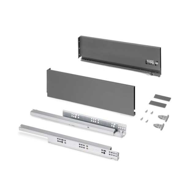 Emuca Cassetto esterno Protone 30kg, guide di estrazione totale con una chiusura soft, altezza 131mm, profondità 450mm, Acciaio, Grigio antracite