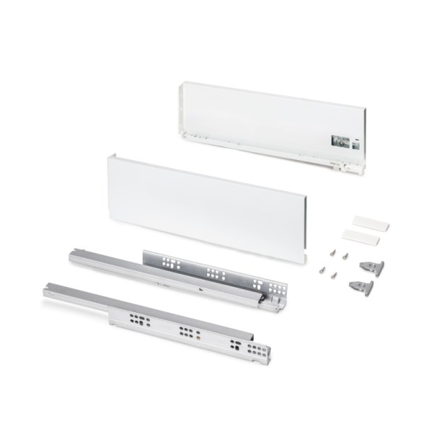 Emuca Cassetto esterno Protone 30kg, guide di estrazione totale con una chiusura soft, altezza 131mm, profondità 450mm, Acciaio, Verniciato bianco