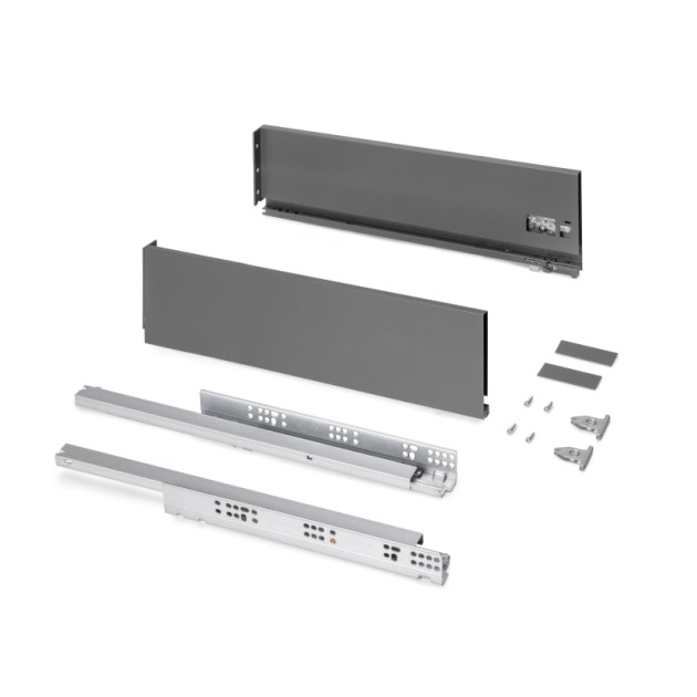 Emuca Cassetto esterno Protone 30kg, guide di estrazione totale con una chiusura soft, altezza 131mm, profondità 500mm, Acciaio, Grigio antracite