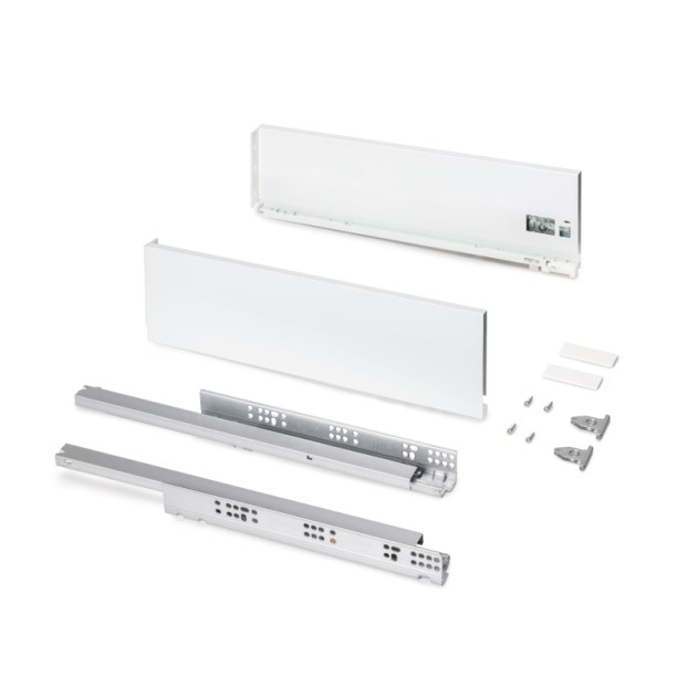 Emuca Cassetto esterno Protone 30kg, guide di estrazione totale con una chiusura soft, altezza 131mm, profondità 500mm, Acciaio, Verniciato bianco