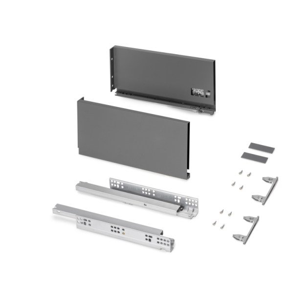 Emuca Cassetto esterno Protone 30kg, guide di estrazione totale con una chiusura soft, altezza 178mm, profondità 350mm, Acciaio, Grigio antracite