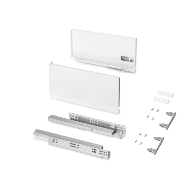 Emuca Cassetto esterno Protone 30kg, guide di estrazione totale con una chiusura soft, altezza 178mm, profondità 350mm, Acciaio, Verniciato bianco