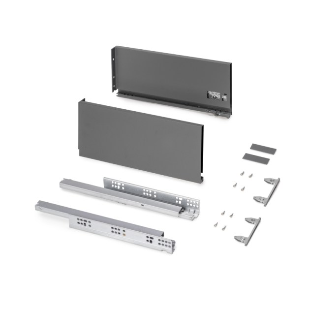 Emuca Cassetto esterno Protone 30kg, guide di estrazione totale con una chiusura soft, altezza 178mm, profondità 400mm, Acciaio, Grigio antracite