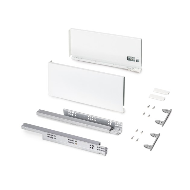 Emuca Cassetto esterno Protone 30kg, guide di estrazione totale con una chiusura soft, altezza 178mm, profondità 400mm, Acciaio, Verniciato bianco