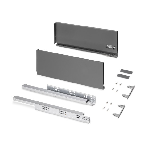 Emuca Cassetto esterno Protone 30kg, guide di estrazione totale con una chiusura soft, altezza 178mm, profondità 450mm, Acciaio, Grigio antracite
