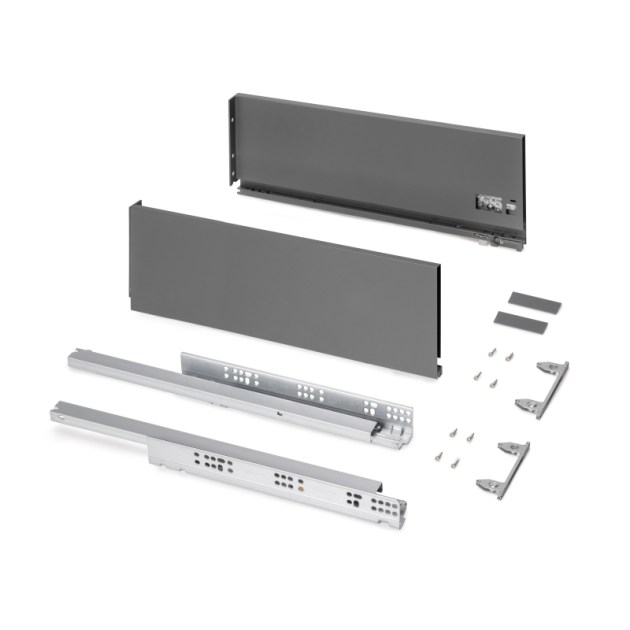 Emuca Cassetto esterno Protone 30kg, guide di estrazione totale con una chiusura soft, altezza 178mm, profondità 500mm, Acciaio, Grigio antracite