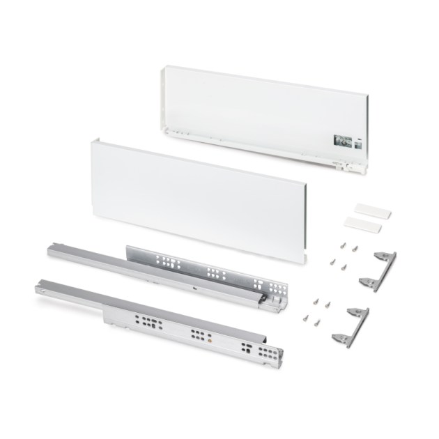 Emuca Cassetto esterno Protone 30kg, guide di estrazione totale con una chiusura soft, altezza 178mm, profondità 500mm, Acciaio, Verniciato bianco