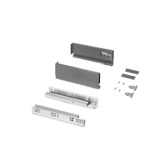 Emuca Cassetto esterno Protone 30kg, guide di estrazione totale con una chiusura soft, altezza 93mm, profondità 270mm, Acciaio, Grigio antracite