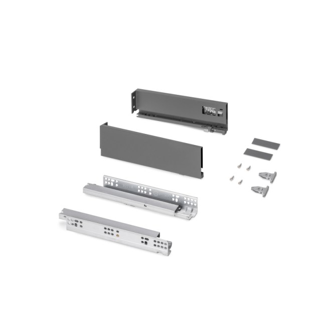 Emuca Cassetto esterno Protone 30kg, guide di estrazione totale con una chiusura soft, altezza 93mm, profondità 300mm, Acciaio, Grigio antracite