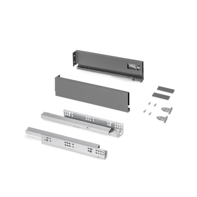 Emuca Cassetto esterno Protone 30kg, guide di estrazione totale con una chiusura soft, altezza 93mm, profondità 350mm, Acciaio, Grigio antracite