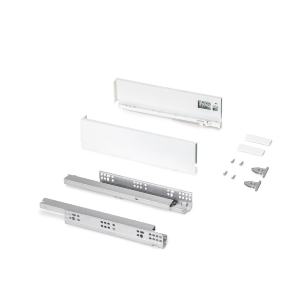 Emuca Cassetto esterno Protone 30kg, guide di estrazione totale con una chiusura soft, altezza 93mm, profondità 350mm, Acciaio, Verniciato bianco