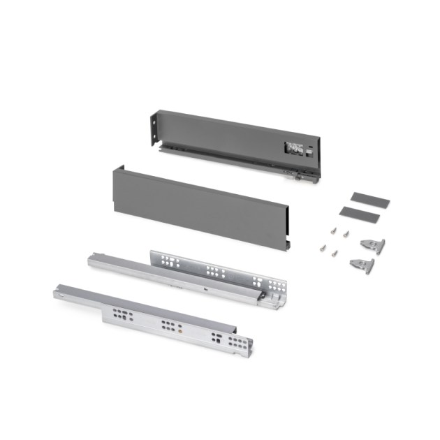 Emuca Cassetto esterno Protone 30kg, guide di estrazione totale con una chiusura soft, altezza 93mm, profondità 400mm, Acciaio, Grigio antracite