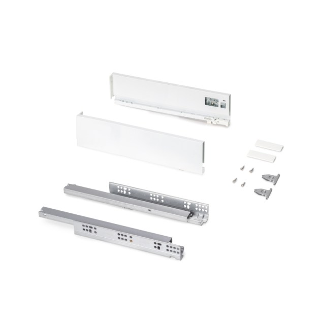 Emuca Cassetto esterno Protone 30kg, guide di estrazione totale con una chiusura soft, altezza 93mm, profondità 400mm, Acciaio, Verniciato bianco