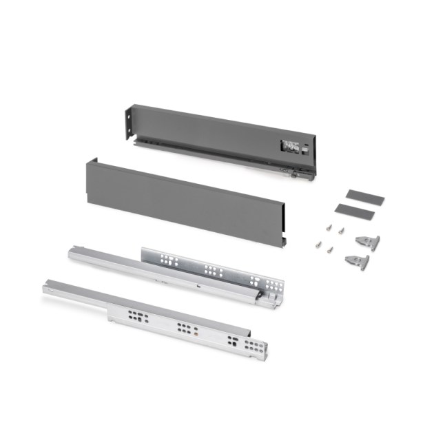 Emuca Cassetto esterno Protone 30kg, guide di estrazione totale con una chiusura soft, altezza 93mm, profondità 450mm, Acciaio, Grigio antracite