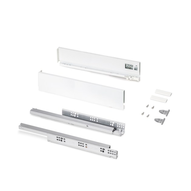 Emuca Cassetto esterno Protone 30kg, guide di estrazione totale con una chiusura soft, altezza 93mm, profondità 450mm, Acciaio, Verniciato bianco