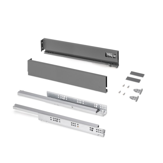 Emuca Cassetto esterno Protone 30kg, guide di estrazione totale con una chiusura soft, altezza 93mm, profondità 500mm, Acciaio, Grigio antracite