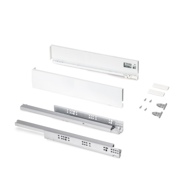 Emuca Cassetto esterno Protone 30kg, guide di estrazione totale con una chiusura soft, altezza 93mm, profondità 500mm, Acciaio, Verniciato bianco