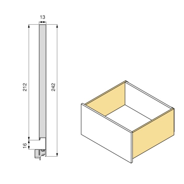 Emuca Cassetto esterno Vertex 3D 60 kg altezza 242 mm, profondità 450 mm, Verniciato alluminio, Acciaio