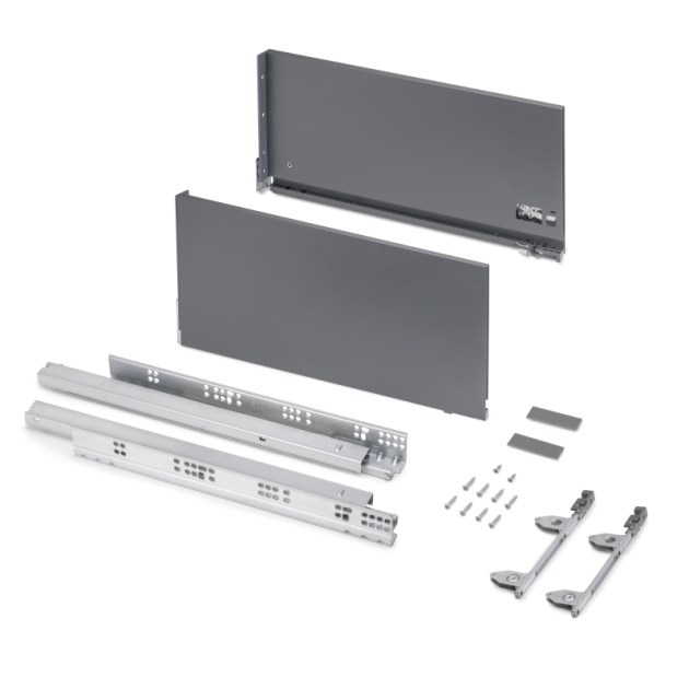 Emuca Cassetto esterno Vertex 3D 60 kg altezza 242 mm, profondità 500 mm, Grigio antracite, Acciaio