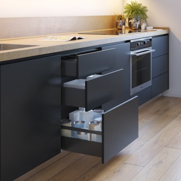 Emuca Cassetto esterno Vertex 40 kg altezza 131 mm, 131, Grigio antracite, Acciaio