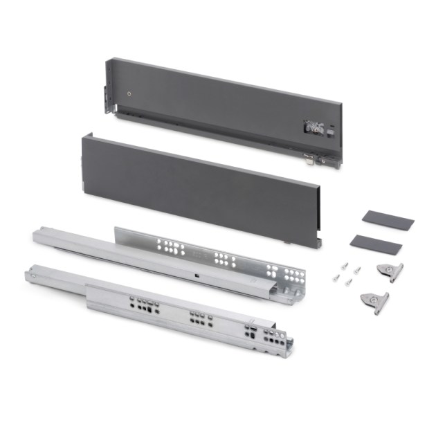 Emuca Cassetto esterno Vertex con regolazione 3D altezza 131mm, 40kg, profondità 450mm, Acciaio, Grigio antracite