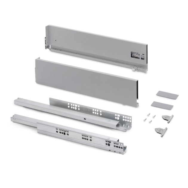 Emuca Cassetto esterno Vertex con regolazione 3D altezza 131mm, 40kg, profondità 450mm, Acciaio, Verniciato alluminio