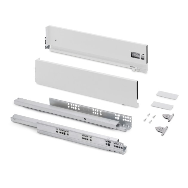 Emuca Cassetto esterno Vertex con regolazione 3D altezza 131mm, 40kg, profondità 500mm, Acciaio, Verniciato bianco