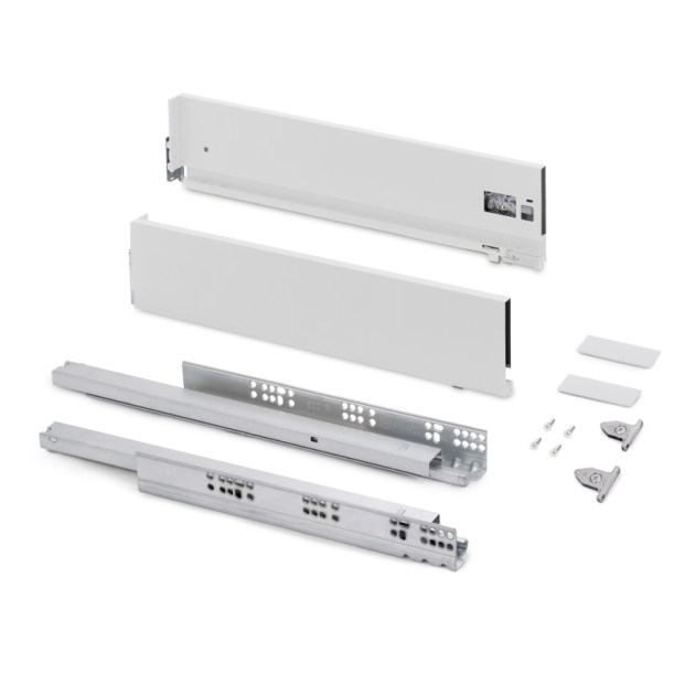 Emuca Cassetto esterno Vertex con regolazione 3D altezza 131mm, 40kg, profondità 550mm, Acciaio, Verniciato bianco