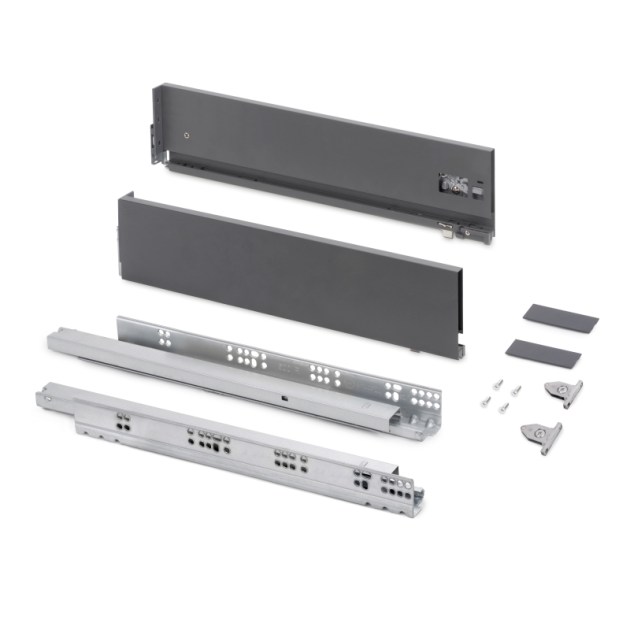 Emuca Cassetto esterno Vertex con regolazione 3D altezza 131mm, 60kg, profondità 500mm, Acciaio, Grigio antracite