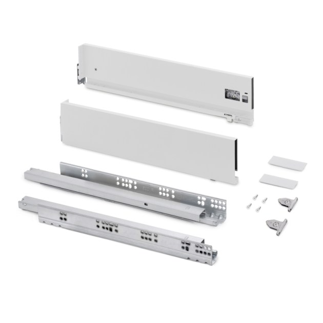 Emuca Cassetto esterno Vertex con regolazione 3D altezza 131mm, 60kg, profondità 500mm, Acciaio, Verniciato bianco