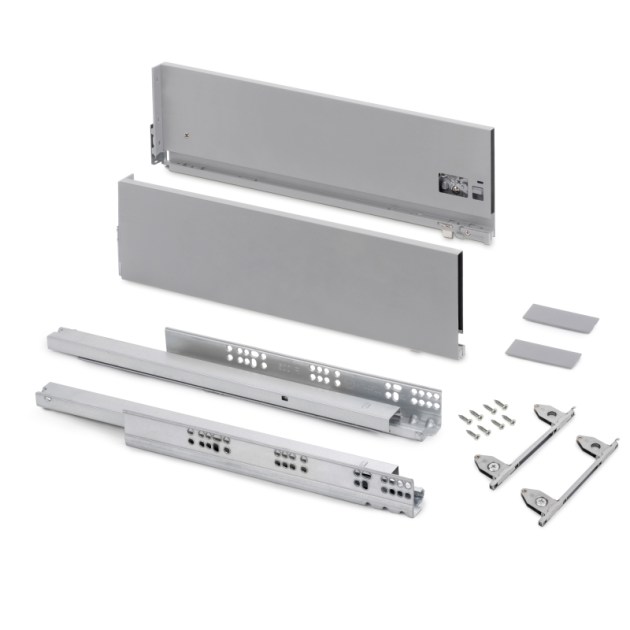 Emuca Cassetto esterno Vertex con regolazione 3D altezza 178mm, 40kg, profondità 450mm, Acciaio, Verniciato alluminio